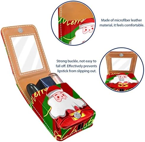 Caso de batom de Oryuekan com espelho bolsa de maquiagem portátil fofa bolsa cosmética, desenho animado Santa Feliz Natal