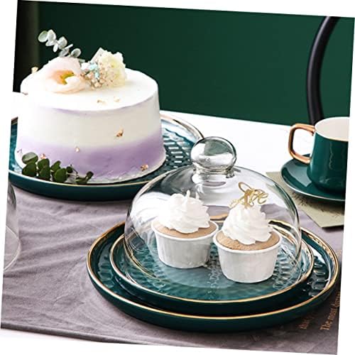 Luxshiny Ceramic Cake Pan Paper Copo com tampas de bolo com tampas de bolo com tampa com prato de bolo de tampa com prato de bolo de cúpula com tampa de bolo de sobremesa de cúpula placa de exibição verde