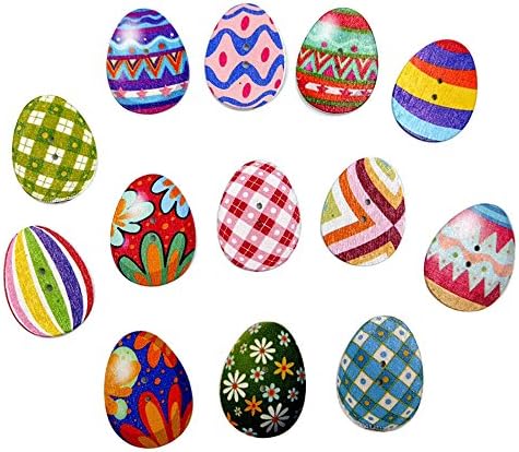 Botões de madeira misturados HHMEI 100 PCs pintando ovos de Páscoa 2 buracos de costura de costura diy 100 ovos coloridos botões de