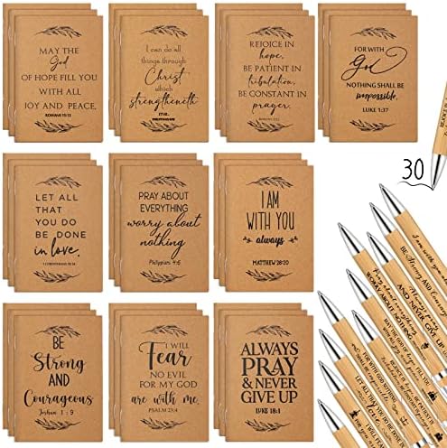 60 PCS Bíblia Verso Inspirational Notebooks para crianças e caneta de bambu Definir revistas de oração cristãs pequenas