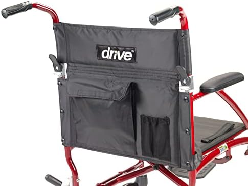 Drive Medical DFL19-RD Fly Lite Ultra Lightweight dobring Transport Wheelchair com apoios de pé balançados, vermelho