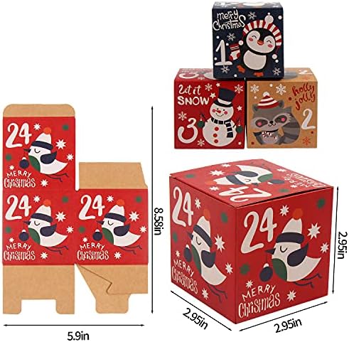 Lokipa Caixas de Calendário de Advento de Natal, 24 dias Kraft Paper Caixas de presente de contagem regressiva para crianças e