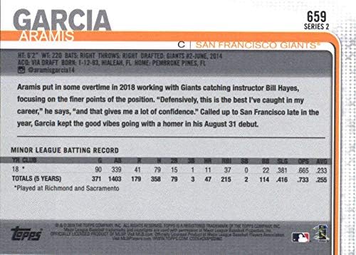 2019 TOPPS 659 Aramis Garcia San Francisco Giants Cartão de beisebol Rookie