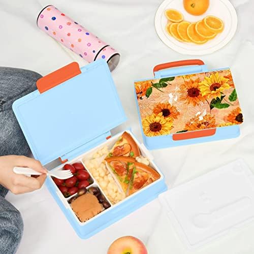 Alaza Vintage Sunflowers Floral Bento Lancheira BPA Recipientes de almoço à prova de vazamentos com garfo e colher, 1 peça