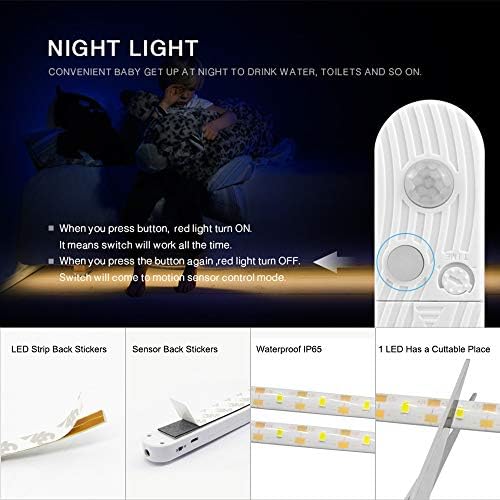 Pdgrow sob luzes do gabinete, 3m/10ft Stairs Led Stairs Wardrobe Lights Sensor Motion, 5V USB e bateria, fita noturna