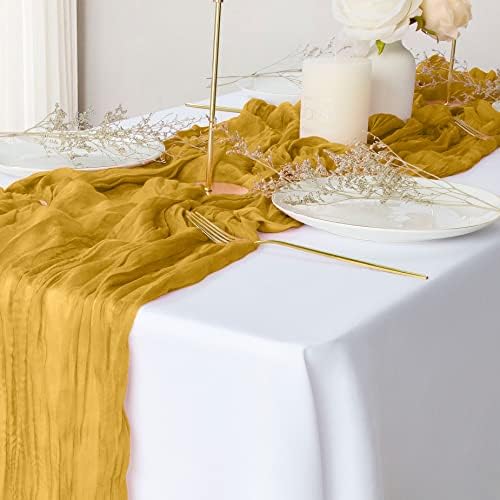 2 Pacote Mustard Amarelo Cheesecloth Table Runners, 10ft Mesa de gaze Runner Rustic Wedding Cheese Creats Decor for Bridal Baby Shower Birthday Party Decorações