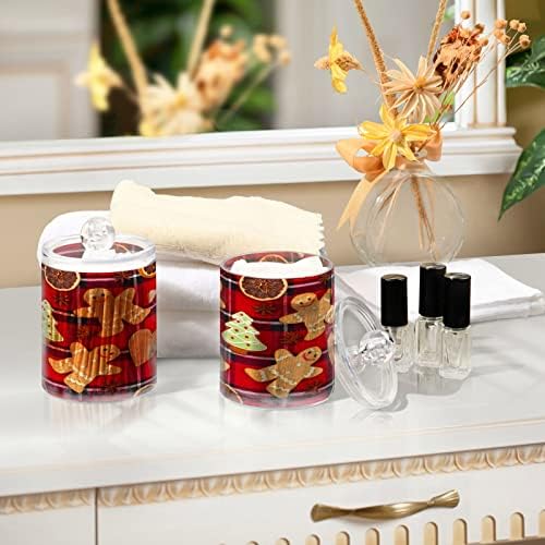 Alaza 2 Pack Qtip Dispenser Dispenser Gingerbread Men Tartan Bathroom Bathrizer Caras para bolas de algodão/swabs/almofadas/fio dental, frascos de farmacêuticos plásticos para vaidade