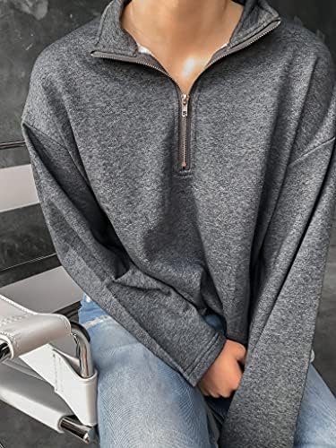 Lavaseon feminino meio tamanho meio zip lapela moletom de cor sólida coloração casual manga longa pullover cortada top