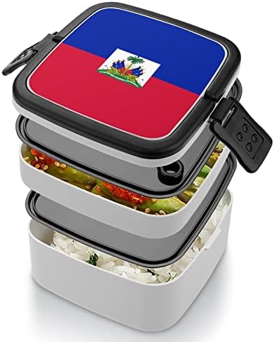 Bandeira do Haiti Bento Box Double Camada All-in-One Packable Lunch Recier com colher para viagens de trabalho de piquenique