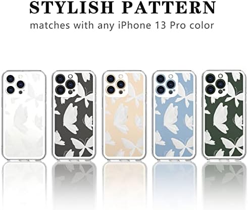 Nititop Compatível para iPhone 13 Pro Case Clear Clear Butterfly Butterfly Pattern Design para mulheres meninas estéticas românticas macias e magras TPU Protevtore à prova de choque para iPhone 13 Pro - White