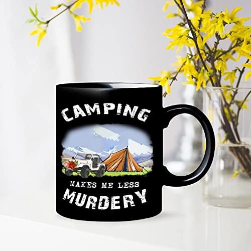 Acampar me deixa menos assassina caneca de café engraçada Camper Life 11 onça de microondas preto seguro para bebidas quentes Chocolate