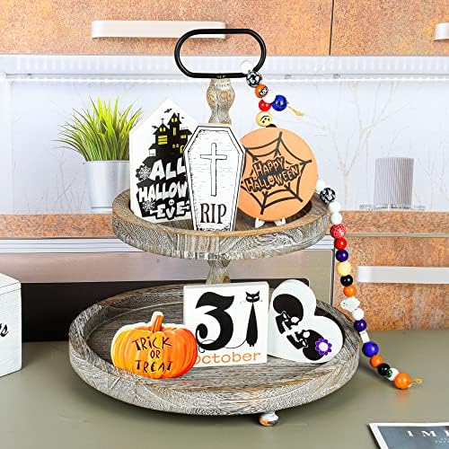 6 peças Decoração de bandeja em camadas de Halloween Decorações de Halloween Conjunto de Fazenda Pumpkin Coffin Wood Sinais