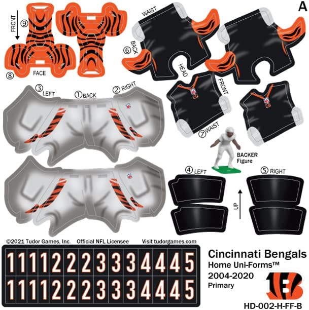 Tudor Games Cincinnati Bengals NFL Home Uni-Forms, Kit de figura de ação de 11 jogadores, Alternate 2004-2020