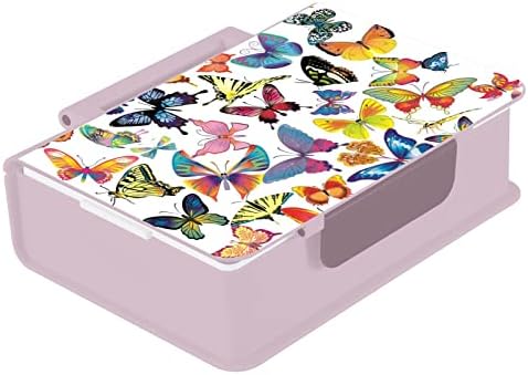 Alaza lindas borboletas multicoloridas Bento lancheira BPA sem vazamento de recipientes de almoço à prova de vazamento com garfo e colher, 1 peça