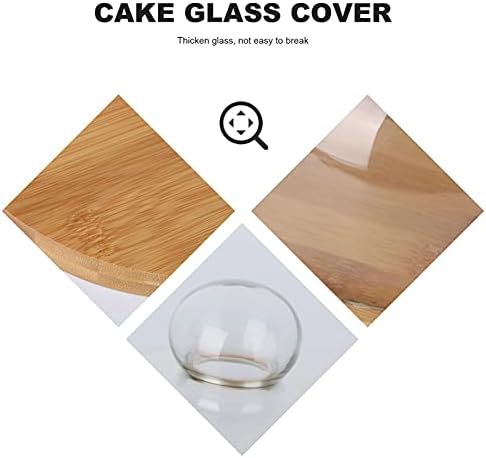 Besportble mini bolo frigideira bolo com tampa de cúpula bolo de cúpula de vidro transparente com base de madeira serve a placa de prato de prato de cupcake
