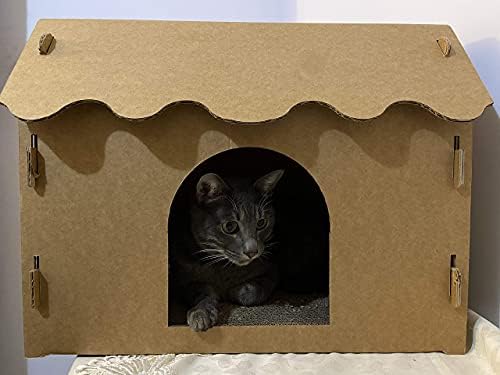 Casa de gatos aconchegantes com scratcher, feita de papelão ondulado, ideal para gatos e gatinhos e cães pequenos e