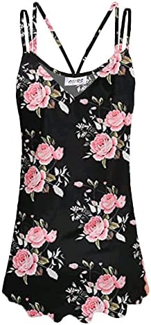 PRIMEIRA DE PRIMEIRA FLORAL CASUAL feminina Casual Spaghetti túnica túnica Summer V pescoço camisetas de tanque sem mangas do pescoço