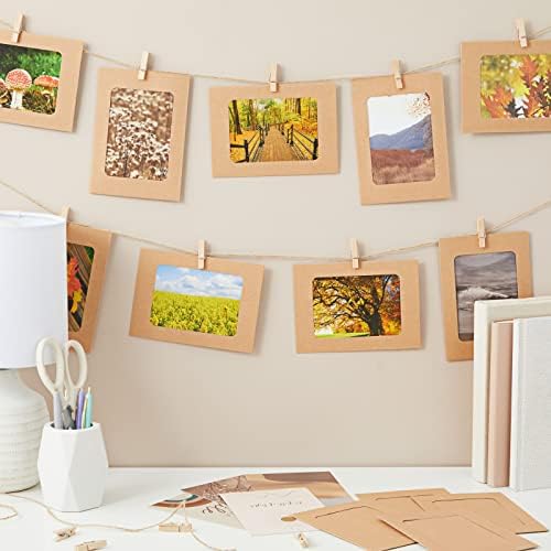 Juvale 50 Pack Fardboard Picture Frames, 4x6 DIY Kit de suspensão com clipes de madeira e corda de papel para decoração