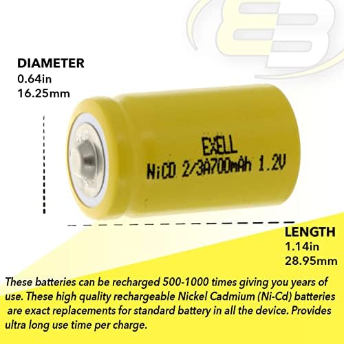 5x 2/3a tamanho 1.2V 700mAh Button NICD Bateria recarregável para detectores de fumaça/monóxido de carbono, iBeacones, dispositivos