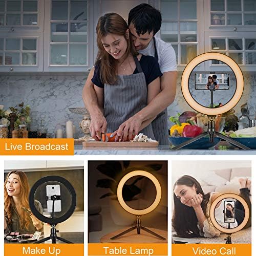 Luz de anel LED 10 com suporte para tripé e suporte para telefone - Luz de anel de maquiagem de mesa diminuído para o vídeo do YouTube Transmissão ao vivo Fotografia de maquiagem, USB alimentado com 3 modos de luz e 10 Brightnes