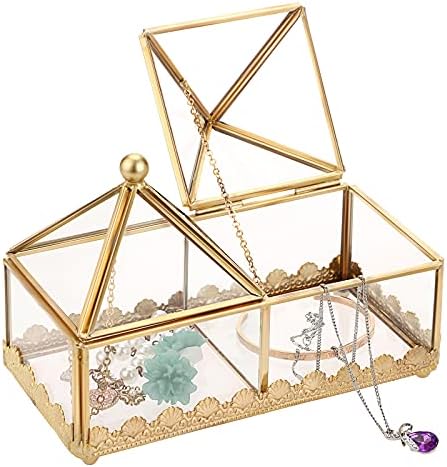 Caixa de jóias de ouro Hipiwe Caixa de vidro decorativo Organizador de bugiganga de bugiganga caixa de reancho de anel de anel Collo de colar caixa de armazenamento de Natal Presente de aniversário para meninas meninas