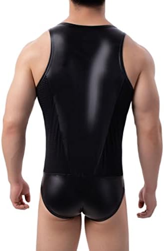 ACSUSS MEN MEN LATEX CATSuit brilhante de luta de luta curta Bodysuit Singlet Crisscross Letart macacão