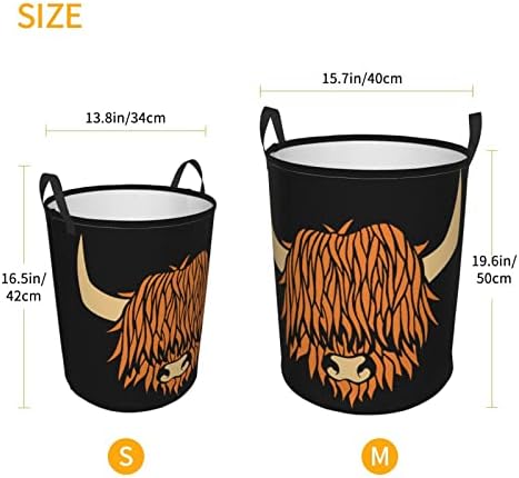 Highland Scottish Cow Laundry Tester cesto circular cestas dobráveis ​​de armazenamento para cesto de banheiro no quarto