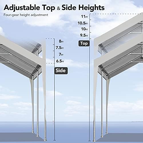 Peaktop Outdoor 10x20ft atualizou a garagem pesada com alturas ajustáveis ​​de 9,5 pés a 11,0 pés, copa portátil de carro, barraca de