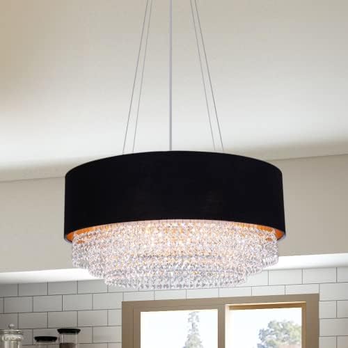 Wellmet Modern Black Drum Crystal Chanderlier, 4 Cristal de Cristal Black Gold Shade Lustre Felture para sala de estar, quarto,