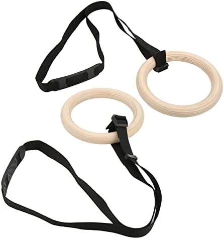 Sungooyue 1 par de tiras de fivela ajustáveis, anéis de ginástica de cinto de madeira de 330 libras, anéis de treinamento de pull-up, adequados para fitness