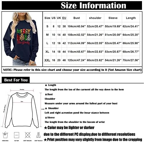 Akollsppnsy Women Crewneck Sweatshirt Growsess Crewneck Tops Merry Christmas Christmas Geral de Manga Longa Tops para Mulheres