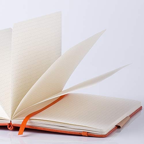 Caderno/diário de grade pontilhado - Notebook de capa dura da grade de ponto, papel grosso premium com bolso interno fino, couro falso marrom liso, 5 '' × 8,25 ''
