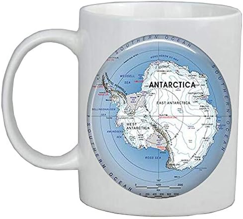 Caneca de café da moda, caneca do mapa antártico, jóias do mapa da Antártica, mapa do pólo sul, caneca de café da Antártica, caneca