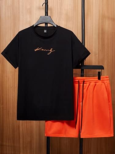 Roupas de duas peças do NIBHZ para homens, letra de letra, camiseta gráfica e shorts de cintura