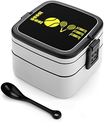Love Tennis Bento Box Double Camada All-In-One Packable Lunch Recier com colher para viagens de trabalho de piquenique