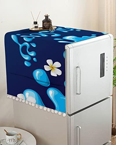 Songkran Festival Capa de forno de microondas Protetor de máquina à prova de poeira para lavagem de geladeira, 28 x67 capa de aparelho de cozinha com bolsos de armazenamento, flores brancas de água azul