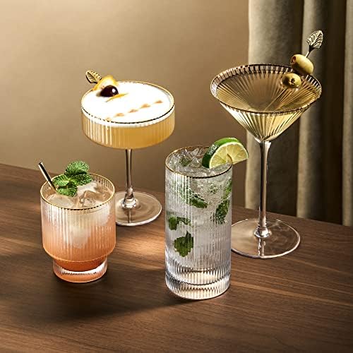 Viski Meridian Lowball Glasses Conjunto de 2 - Drodutores de bebida vintage para uísque, uísque escocês e bourbon - design de vidro
