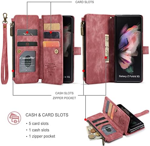 Caice haii para galáxia z dobra 4, capa de carteira de couro com 10 cartas portador de bolso de zíper de zíper de zíper de fechamento magnético Flip Flip Folio para Samsung Galaxy Z Fold 4 5G 2022