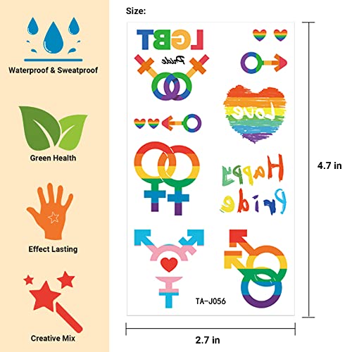 90+PCs Rainbow Tattoos temporários Tattoos Pride Stuff Stuff Stuff Impermeat LGBT Fandra do coração Tattoos Rainboos Stickers Stuff