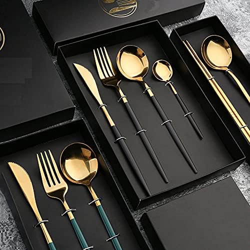 Conjunto de talheres de talheres dourados talheres de bife de quatro peças Western Tableware Box Spoon Chopsticks Conjunto