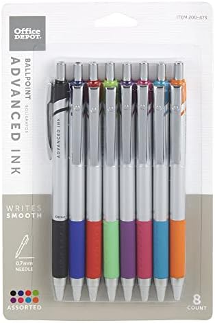 Canetas esferográficas retráteis de tinta avançada do Office, ponto de agulha, 0,7 mm, barris variados, cores variadas