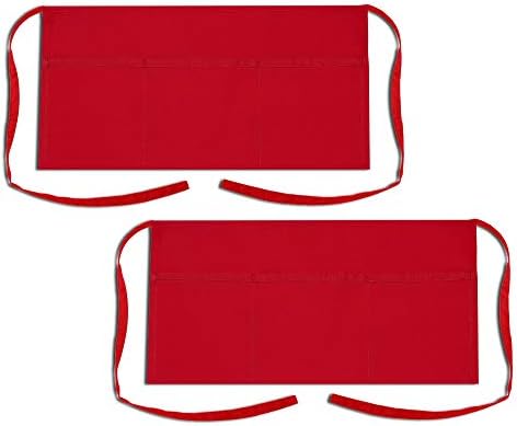 Toptie 2 Pack Warçorend Waiter Server Bistro Bistro Apron com 3 bolsos, Chef de cozinha de restaurante Meio aventais, 24 W x 12