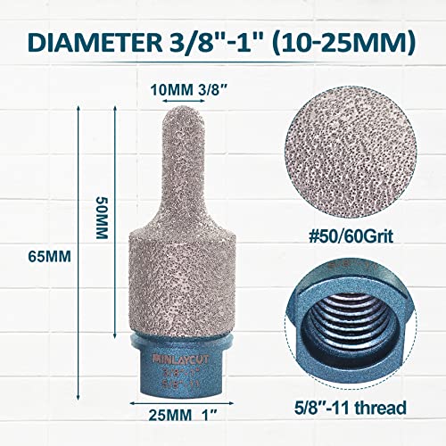 Bits de moagem de dedos de diamante, Minlaycut 3/8 -1 Bit de perfuração de núcleo seco com thread de 5/8-11 para aumentar os orifícios