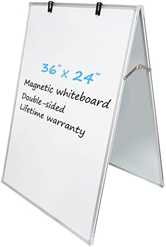 Jiloffice Magnetic White Board Cavalé, placa de apagamento a seco 36 x 24 polegadas, cavalete de quadro branco de dupla face, moldura de alumínio preto com dois ganchos FlipChart para o escritório em casa e escola