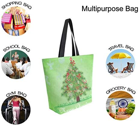 Árvore de Natal de Alaza na sacola de tela verde para mulheres Trabalho de viagem Compras de superfície de alça de bolsas grandes bolsas reutilizáveis ​​bolsas de ombro de algodão
