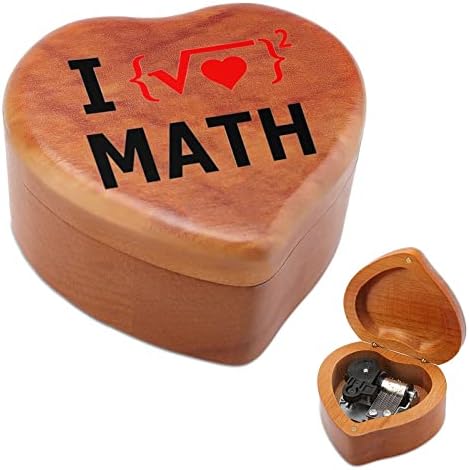 I Love Math Wooden Music Box Windup Heart Pried Pried Musical Caixas Caso para aniversário de aniversário do dia dos namorados