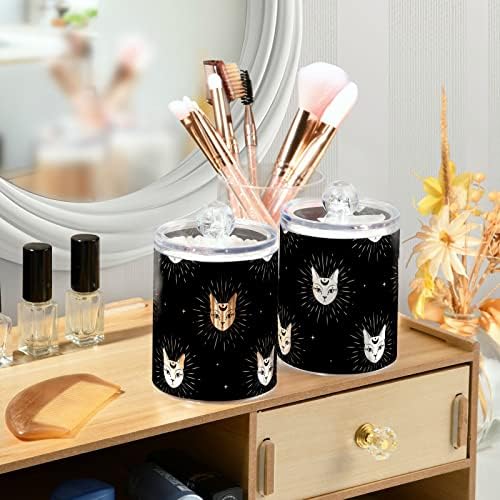 Cat Moon Night Cotton Swab Suports Recipientes de banheiro frascos com tampas conjuntos de algodão Round Bolder Round Solder para algodão Swab Ball Rounds Makeup Sponges Banheiro Organizador