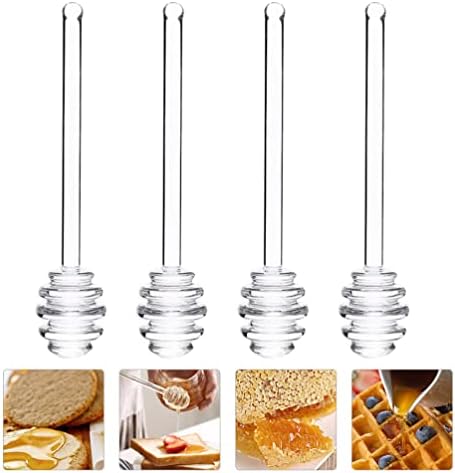 Agitadores de café espetados 4pcs Mel com barra de vidro de vidro e xarope Dipper Stick Honeycomb Spoon servidor de agitador para recipientes de jarra de panela de mel xarope de café transparente