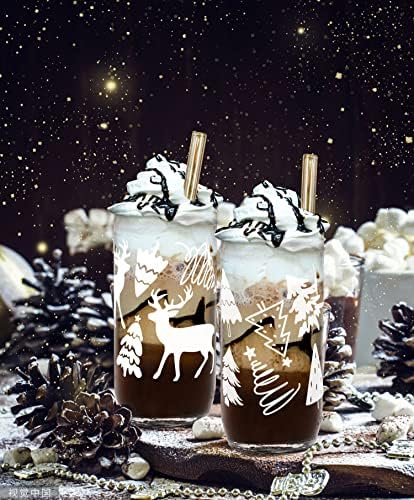 Xícaras de natal, 24 oz de frascos de pedreiro com tampa e palha de palha de Natal bebendo copos de café xícaras de biscoito decoração de copo garrafas de água de vidro Decorações de casa Presente para mulheres homens homens