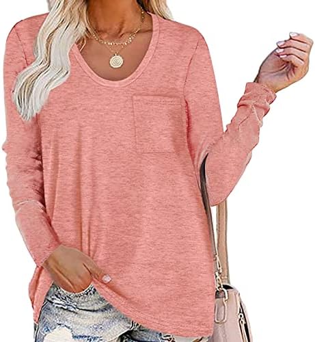 DGKAXIYAHM Mulheres Crewneck Stripe bolsões de mangas compridas túnica outono de inverno redondo colorinho relaxado Pullover